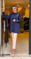 3344 FERMUARLI TUNİK LACİVERT - 