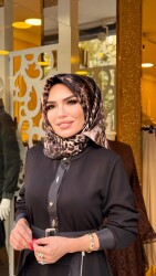 3368 FERMUAR DETAYLI BELİ KEMERLİ ELBİSE SİYAH - 4