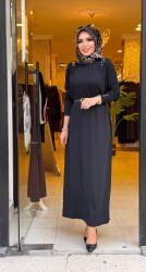 3390 OMZU KEMERLİ ELBİSE SİYAH - 