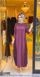 6750 YANLARI İPLİ ELBİSE BORDO - 