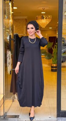 6750 YANLARI İPLİ ELBİSE SİYAH - 2